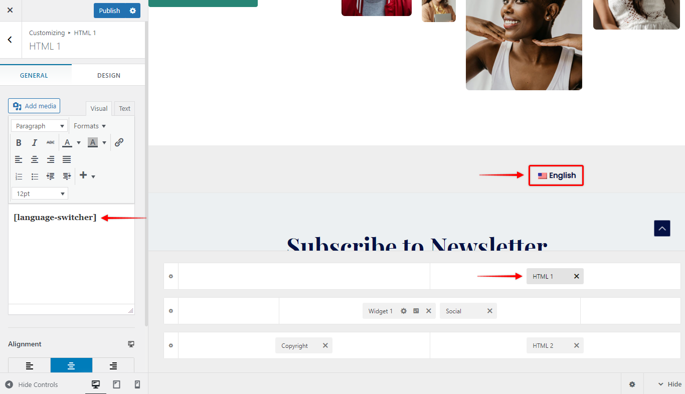 Add TranslatePress Language Switcher using Shortcode