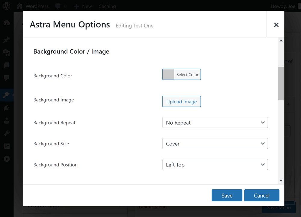Mega menu background color settings