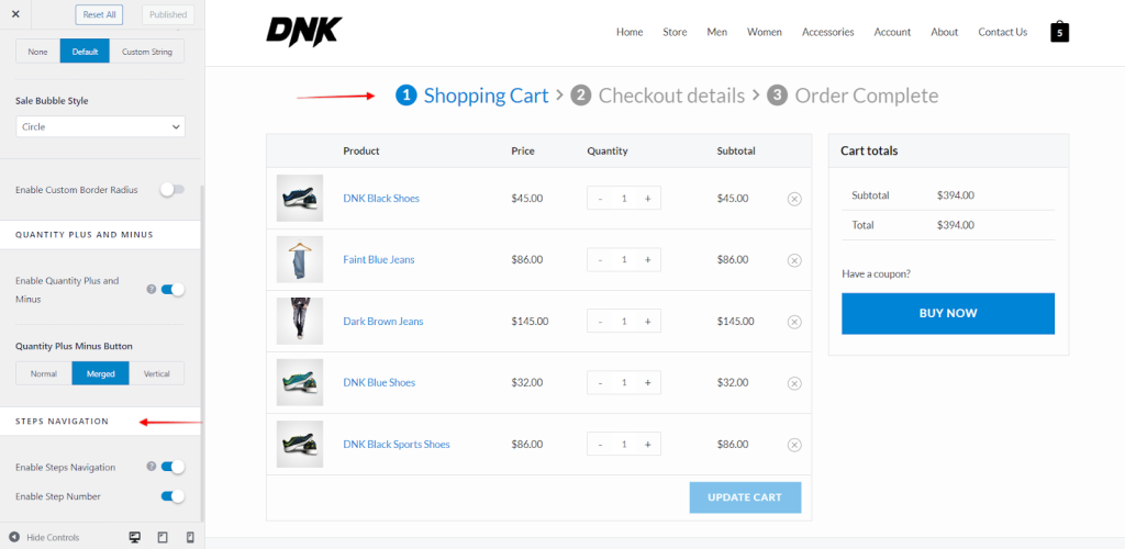 Steps navigation for shop funnel