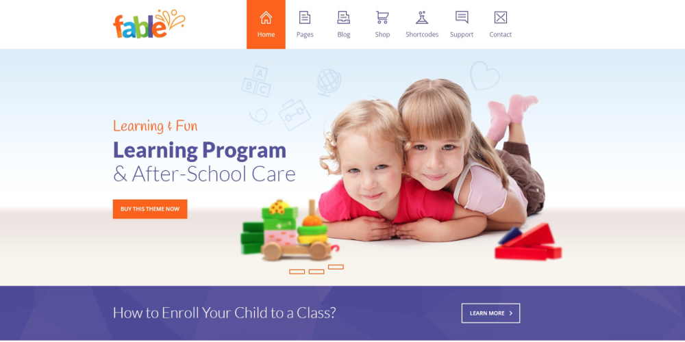 Home page of Fable WordPress theme demo