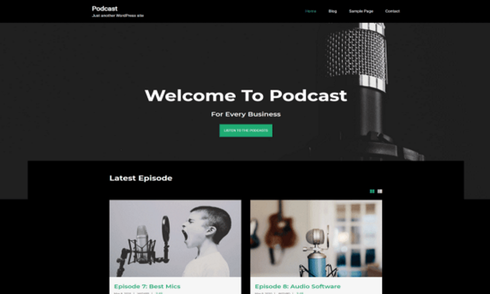 Simple podcast WordPress theme home page demo