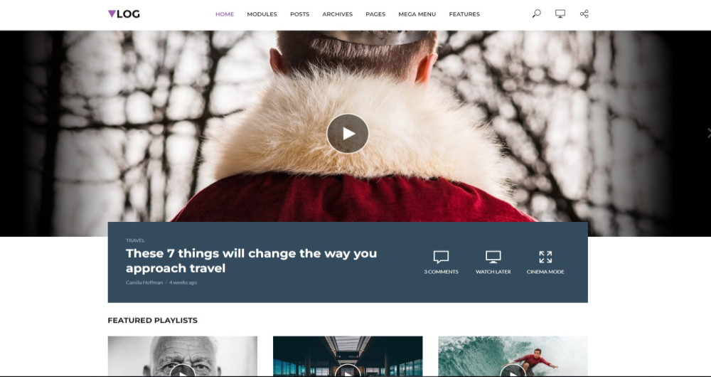 Vlog WordPress theme demo home page