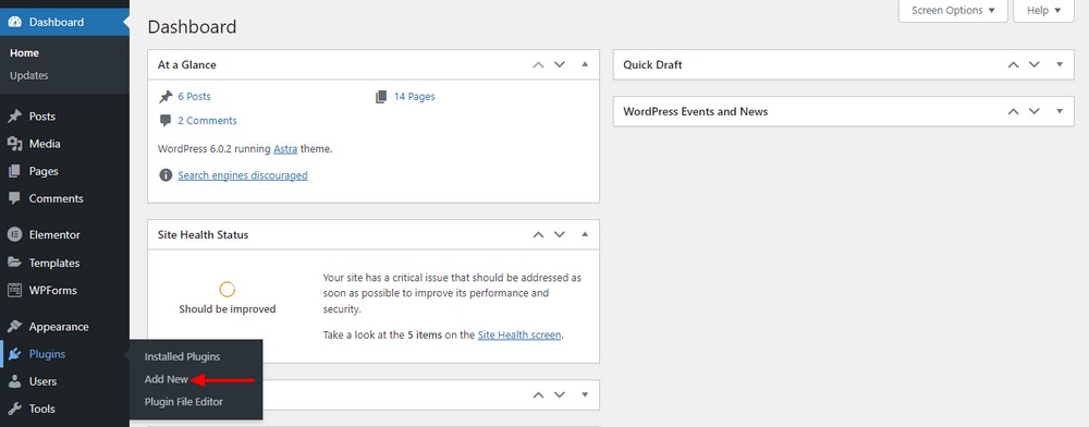Dashboard Plugins Add New option