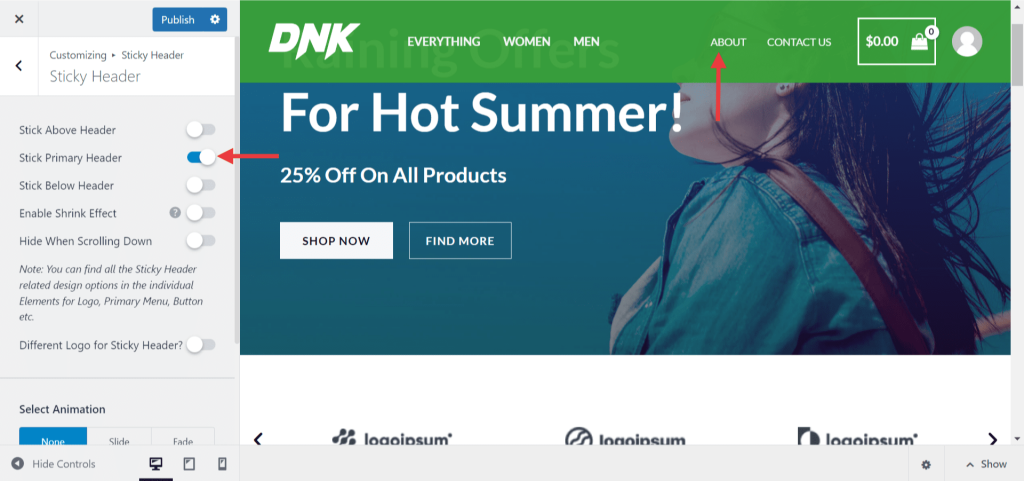 Sticky Header Background Color
