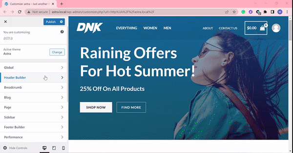Sticky Header Background Color