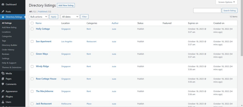 directorist setup wizard - newly created demo listings