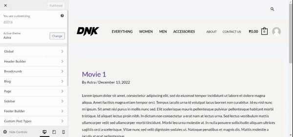 How to use dynamic customizer from Astra 4.0