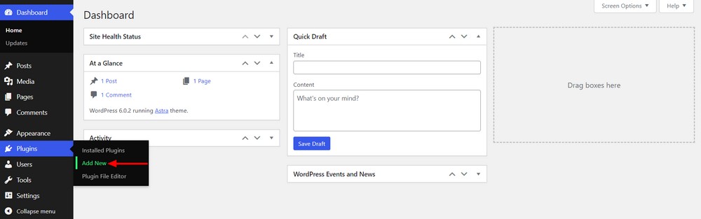 Plugins Add New area