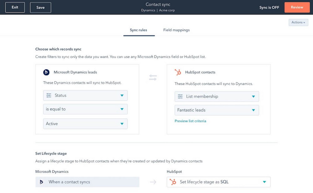 Contact sync rules HubSpot