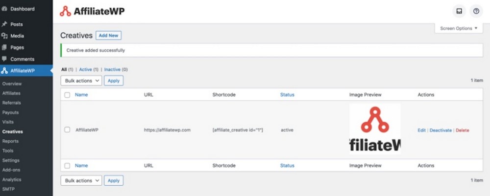 adding creatives in affiliatewp