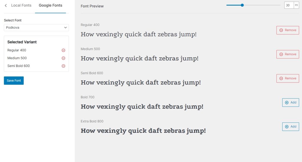 Custom fonts plugin UI