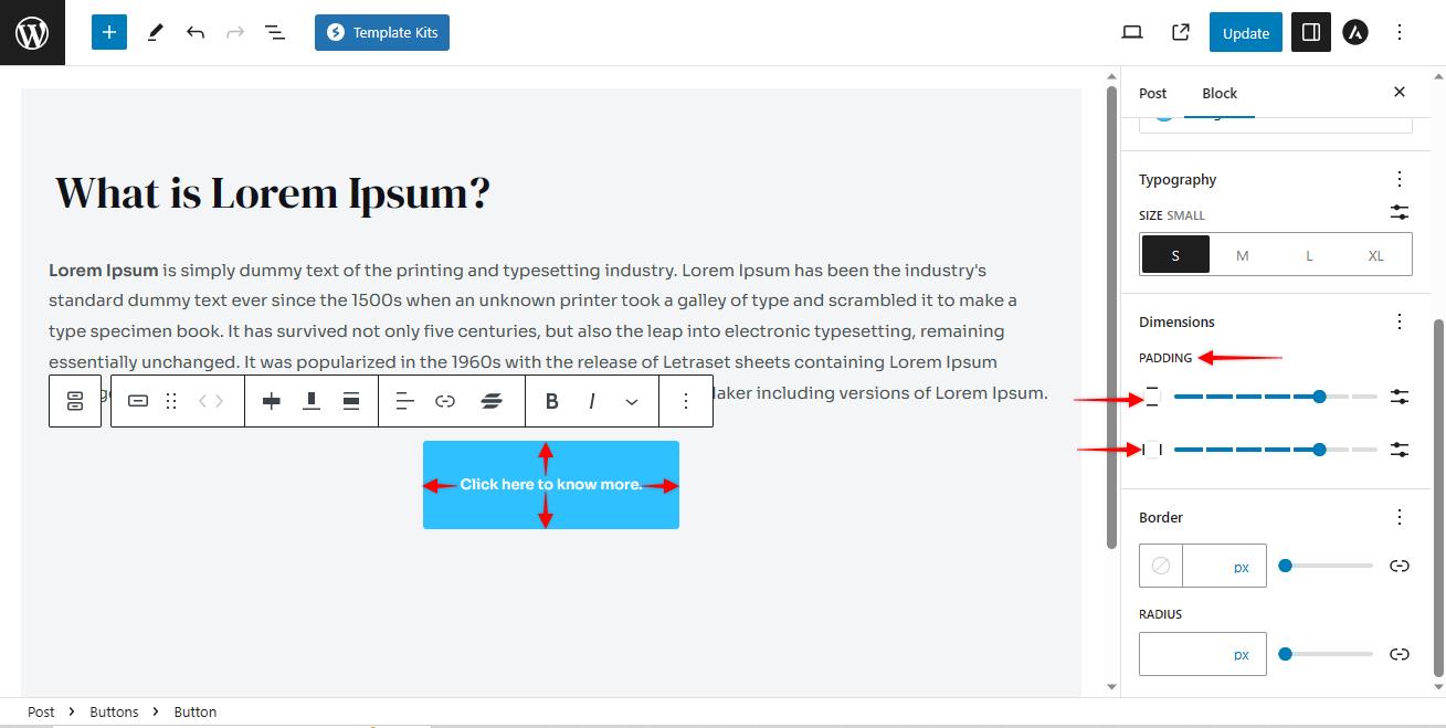 astra button typography padding