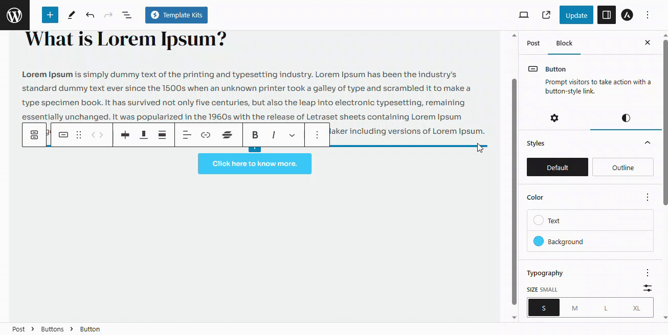 astra button typography appearance