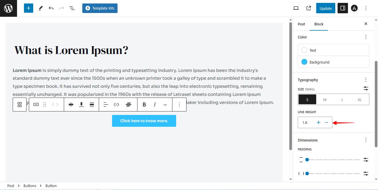 astra button typography line height