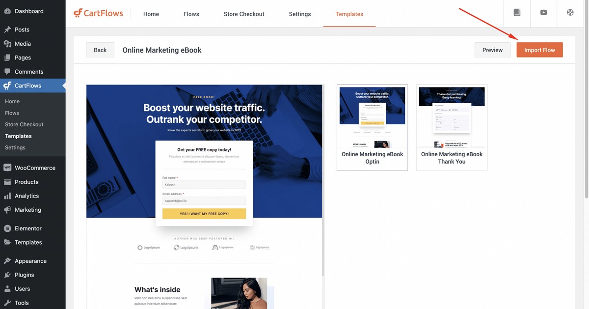 Import Flow button