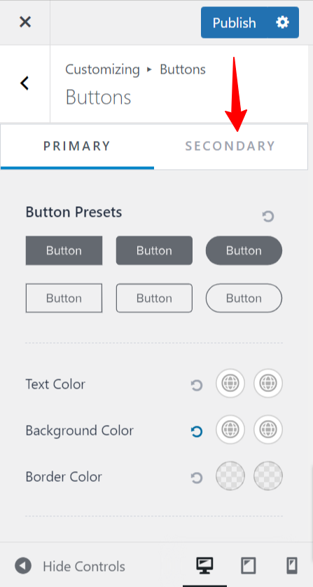 secondary button customization options