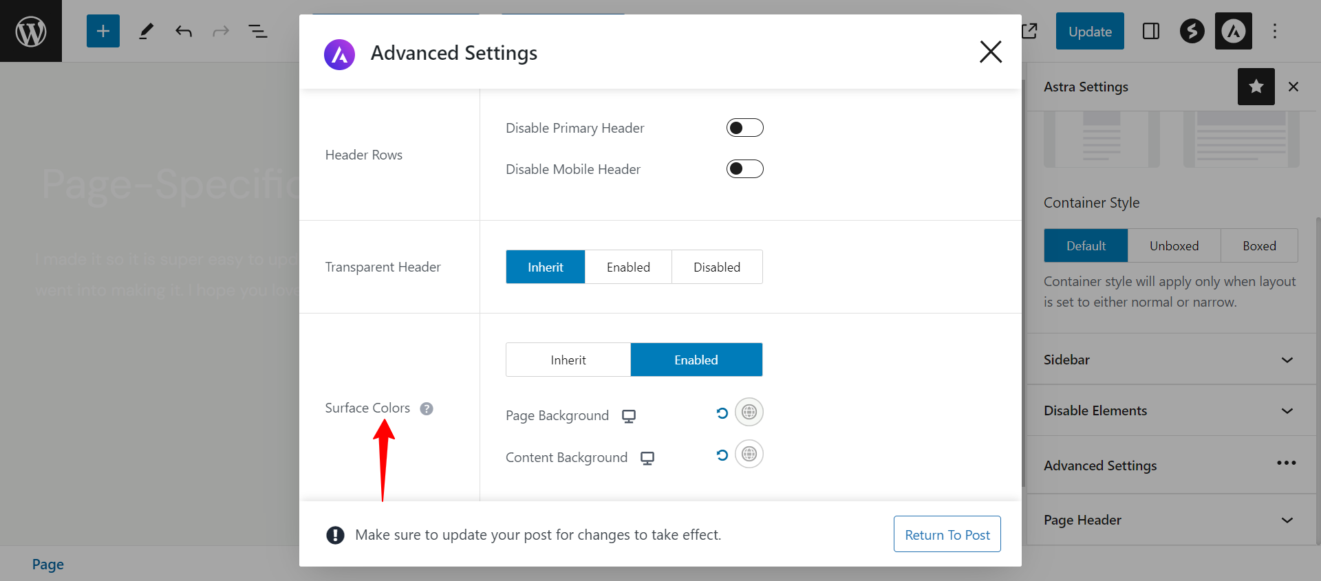 Page Level Background Settings