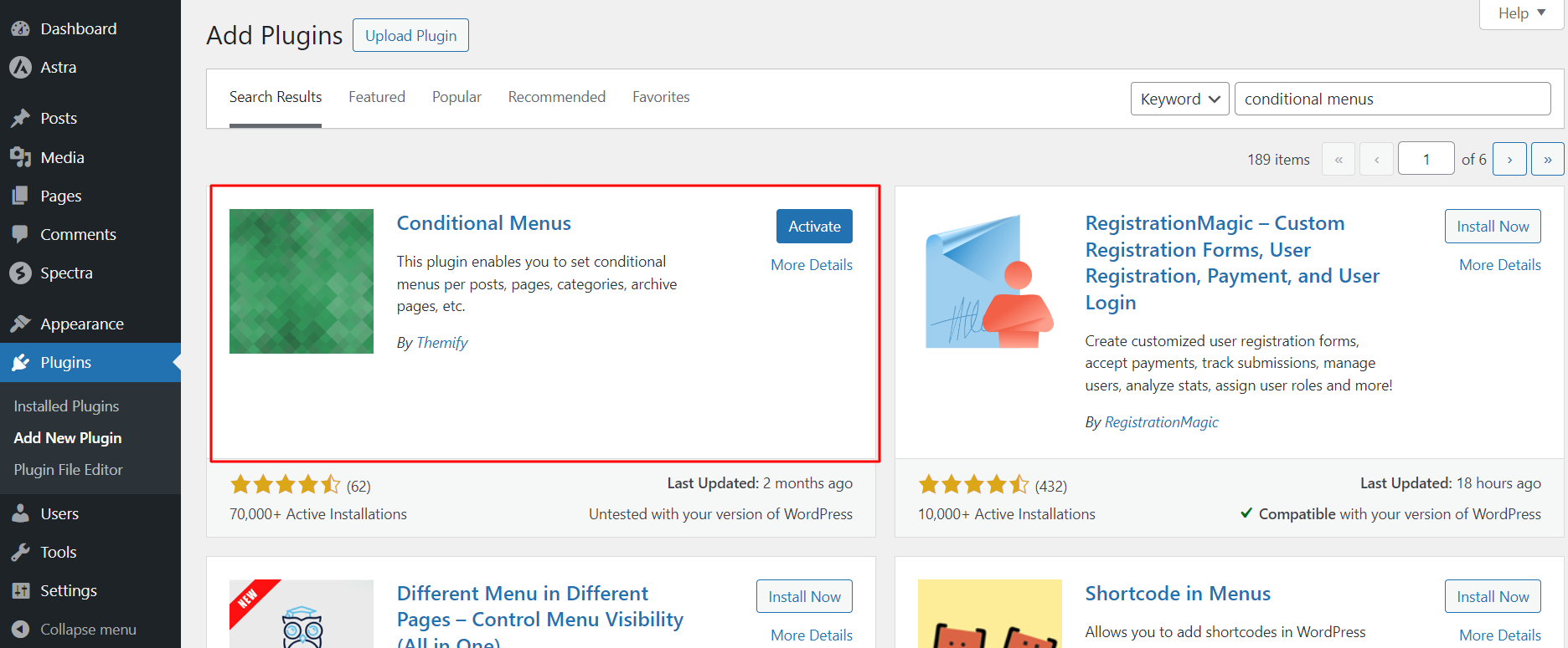 How to Show Separate Menus on Different Pages