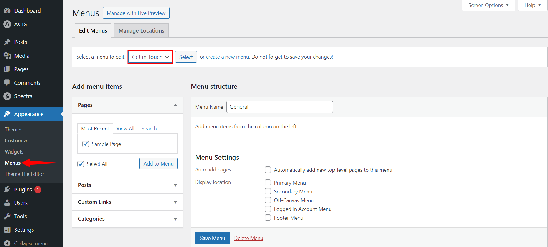 How to Show Separate Menus on Different Pages