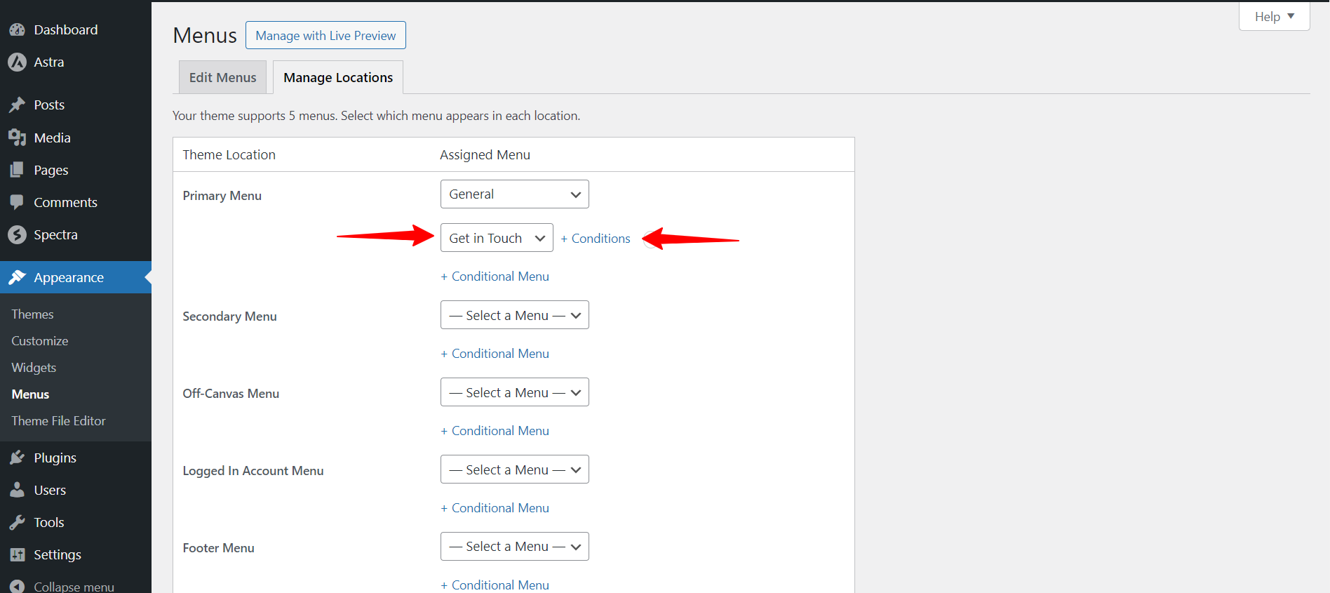 How to Show Separate Menus on Different Pages