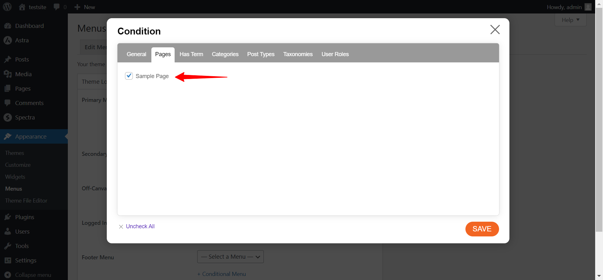 How to Show Separate Menus on Different Pages