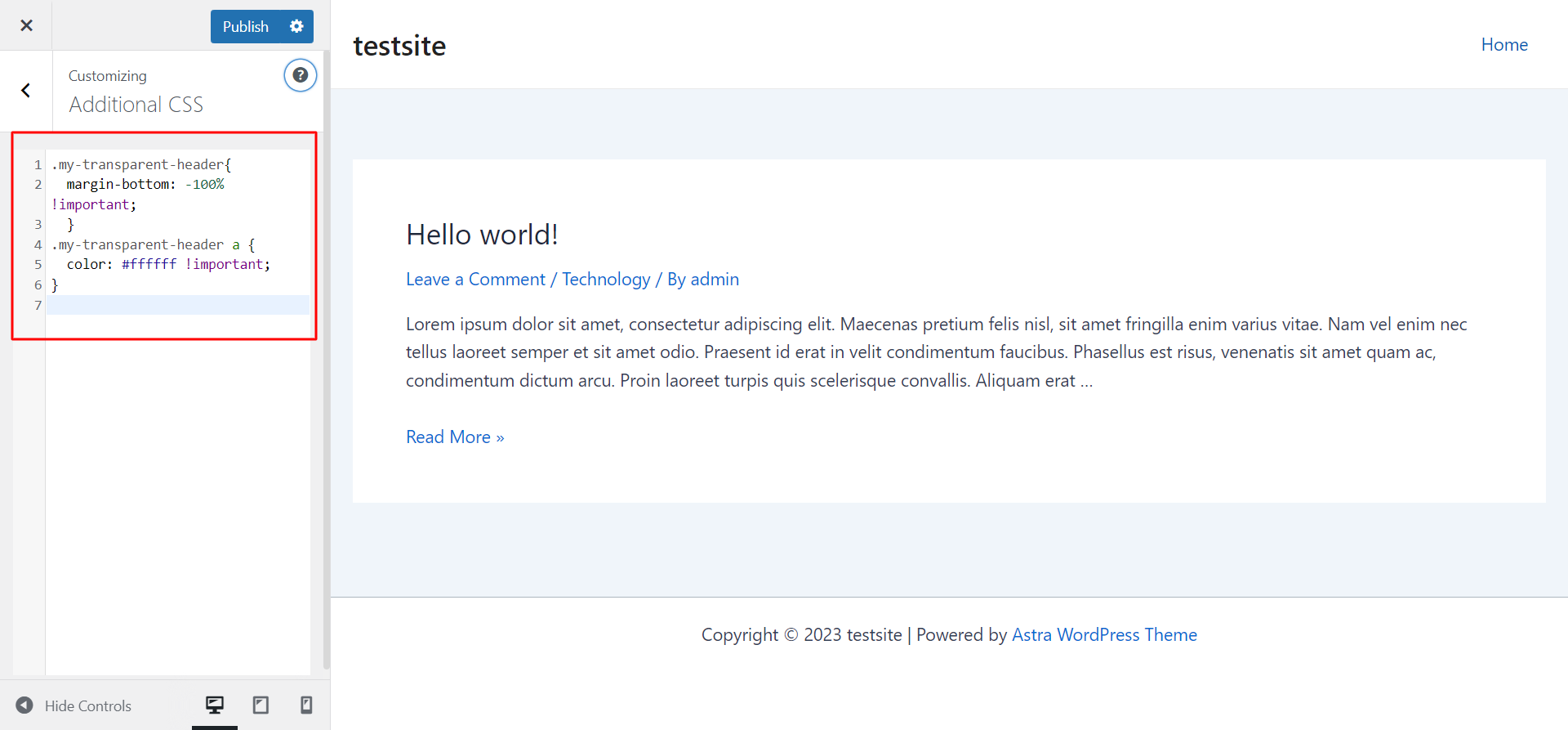 Create a Transparent Custom Header