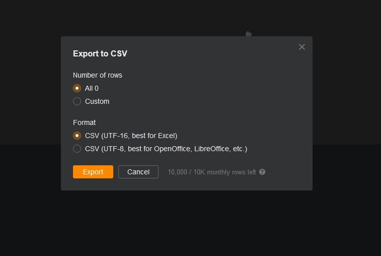 export in CSV format