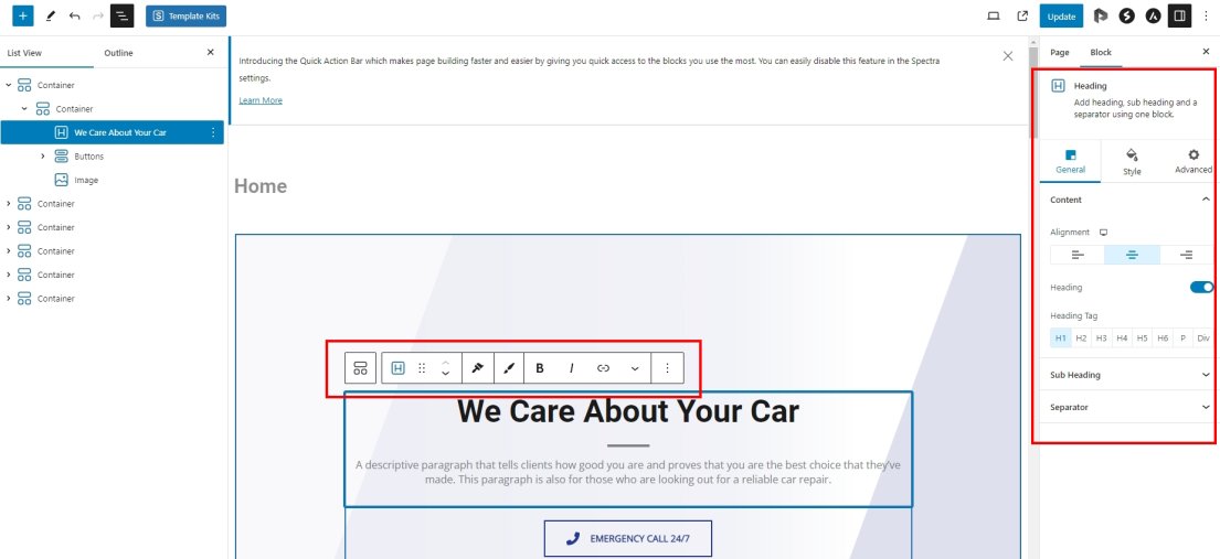 open the page in the WordPress editor
